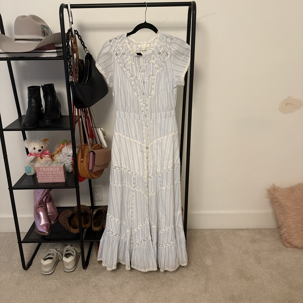 Cream Maxi Sundress with Cap Sleeves and Peter Pan Collar